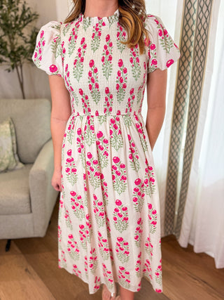Rosy Garden Smocked Midi Dress - Everyday EDEN Boutique & Gifts