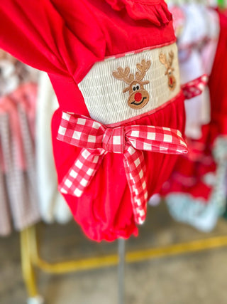 Rudolph Smocked Baby Girl Bubble - Everyday EDEN Boutique & Gifts