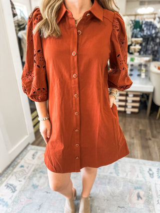 Rust Darling Days Eyelet Mini Dress - Everyday EDEN Boutique & Gifts