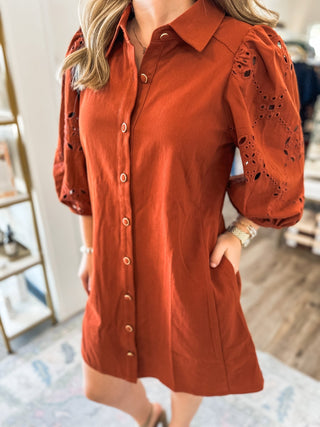 Rust Darling Days Eyelet Mini Dress - Everyday EDEN Boutique & Gifts