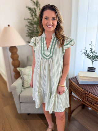 Sage Dainty Days Stripe Mini Dress - Everyday EDEN Boutique & Gifts