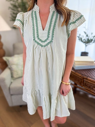 Sage Dainty Days Stripe Mini Dress - Everyday EDEN Boutique & Gifts