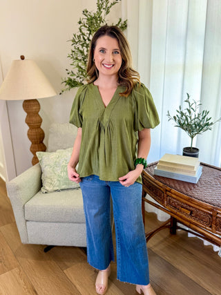 Sage Easy Breeze Ballon Sleeve Top - Everyday EDEN Boutique & Gifts