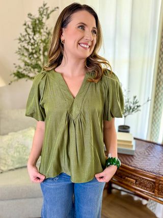 Sage Easy Breeze Ballon Sleeve Top - Everyday EDEN Boutique & Gifts