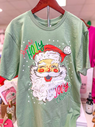 Sage Green Holly Jolly Christmas Graphic Tee - Everyday EDEN Boutique & Gifts