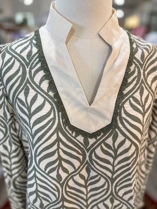 Sage Palmetto Print Long Sleeve Blouse - Everyday EDEN Boutique & Gifts