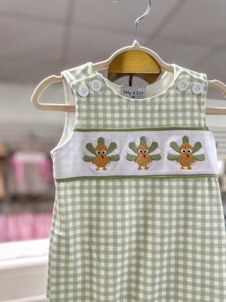 Sage Turkey Embroidery Gingham Jon Jon - Everyday EDEN Boutique & Gifts