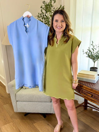 Sage Weekend Wander Scalloped Mini Dress - Everyday EDEN Boutique & Gifts