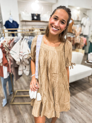 Sand What A Girl Wants Crinkle Fabric Dress - Everyday EDEN Boutique & Gifts