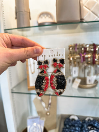 Seed Bead Red & Black Football Earrings - Everyday EDEN Boutique & Gifts
