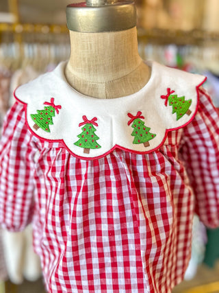 SET Christmas Tree Embroidery Red Gingham Girl Bloomer Set - Everyday EDEN Boutique & Gifts