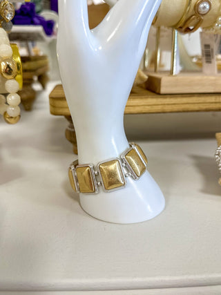 Silver W/ Gold Squares Stretch Bracelet - Everyday EDEN Boutique & Gifts