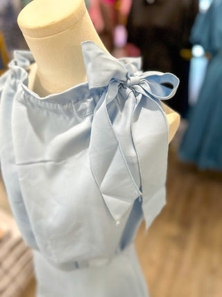 Sky Blue All Dressed Up Tie Neck Mini Dress - Everyday EDEN Boutique & Gifts