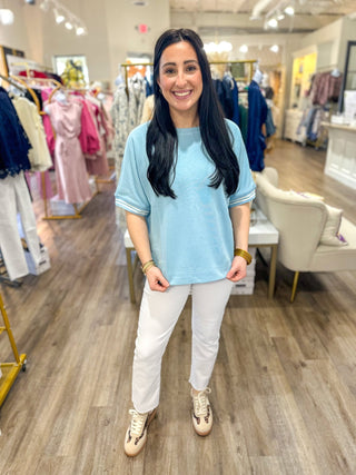 Sky Blue Effortless Fit Round Neck Short Sleeve Top - Everyday EDEN Boutique & Gifts