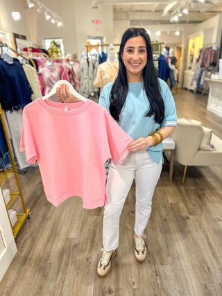 Sky Blue Effortless Fit Round Neck Short Sleeve Top - Everyday EDEN Boutique & Gifts