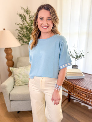 Sky Blue Effortless Fit Round Neck Short Sleeve Top - Everyday EDEN Boutique & Gifts