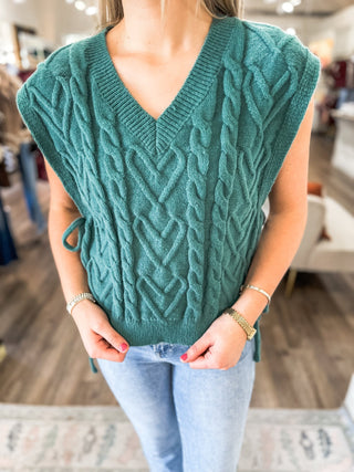 Slate Green Fall Thread Cable Knit Sweater Top - Everyday EDEN Boutique & Gifts
