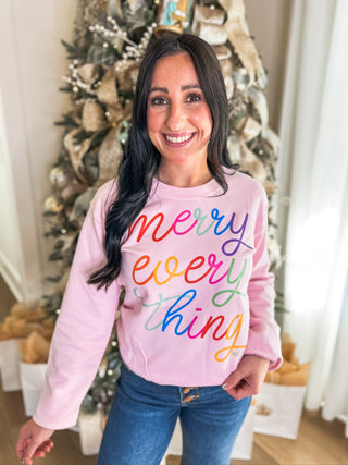 Soft Pink Merry Everything Colorful Sweatshirt - Everyday EDEN Boutique & Gifts