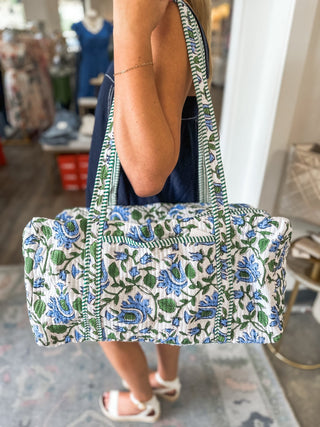 Stormy Blue Floral Print Duffle Bag - Everyday EDEN Boutique & Gifts