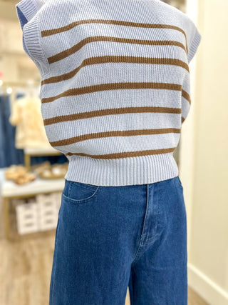 Sweetest Sass Blue/Brown Sleeveless Striped Sweater Top - Everyday EDEN Boutique & Gifts