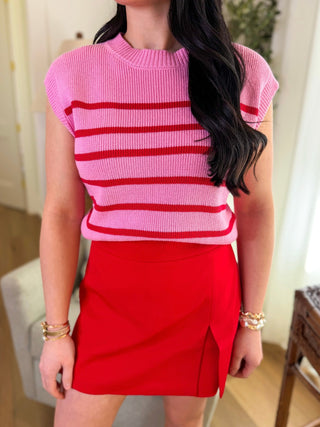 Sweetest Sass Pink/Red Sleeveless Striped Sweater Top - Everyday EDEN Boutique & Gifts