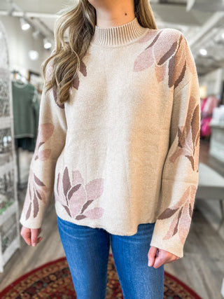 Taupe Must Have Soft Flower Print Mock Neck Sweater - Everyday EDEN Boutique & Gifts