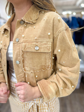 Taupe Pearl Scalloped Washed Corduroy Jacket - Everyday EDEN Boutique & Gifts
