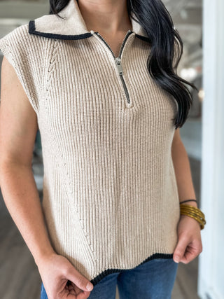 Taupe Zip It & Go Sleeveless Sweater - Everyday EDEN Boutique & Gifts