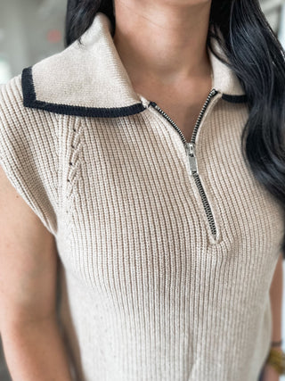 Taupe Zip It & Go Sleeveless Sweater - Everyday EDEN Boutique & Gifts
