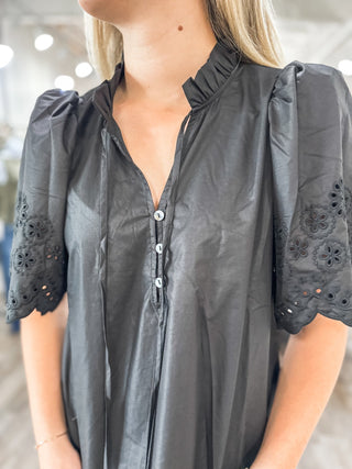 The Black Claire Eyelet Trim Blouse - Everyday EDEN Boutique & Gifts