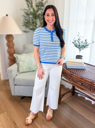 The Blue Coastal Charm Knit Top - Everyday EDEN Boutique & Gifts