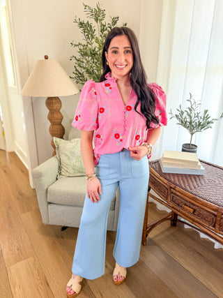 The Blue Effortless Edge Wide Leg Pants - Everyday EDEN Boutique & Gifts