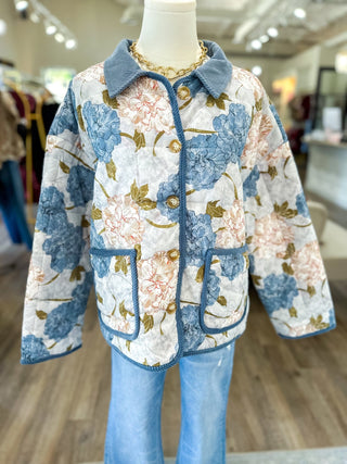 The Blue Morning Hydrangea Quilted Jacket - Everyday EDEN Boutique & Gifts