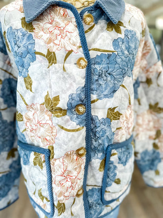 The Blue Morning Hydrangea Quilted Jacket - Everyday EDEN Boutique & Gifts