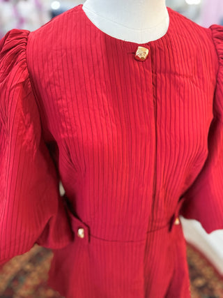 The Burgundy Ella Puff Sleeve Wasit Line Top - Everyday EDEN Boutique & Gifts