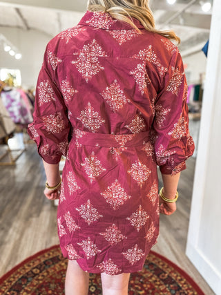 The Burgundy Vivian Vineyard Belted Mini Dress - Everyday EDEN Boutique & Gifts