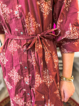 The Burgundy Vivian Vineyard Belted Mini Dress - Everyday EDEN Boutique & Gifts