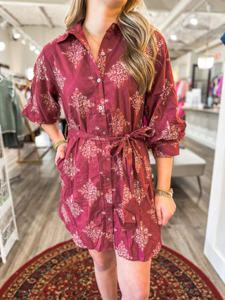 The Burgundy Vivian Vineyard Belted Mini Dress - Everyday EDEN Boutique & Gifts