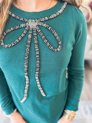 The Forest Gifted Glam Sequin Bow Sweater - Everyday EDEN Boutique & Gifts