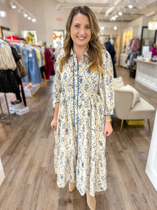 The French Blue Floral MIDI Dress - Everyday EDEN Boutique & Gifts
