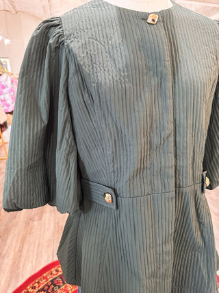 The Green Ella Puff Sleeve Wasit Line Top - Everyday EDEN Boutique & Gifts