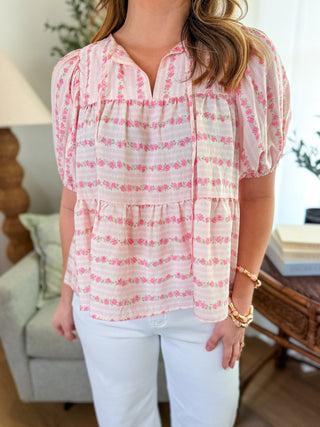 The Heirloom Rose Stripe Short Sleeve Top - Everyday EDEN Boutique & Gifts