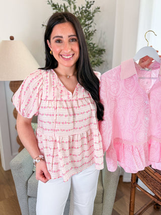 The Heirloom Rose Stripe Short Sleeve Top - Everyday EDEN Boutique & Gifts