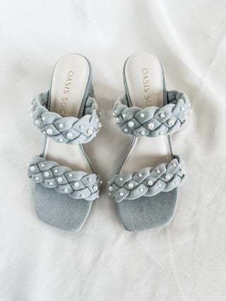 The Parisa Braided Pearl Sandal Heels Denim Blue - Oasis Society - Everyday EDEN Boutique & Gifts