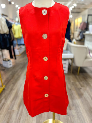 The Red Downtown Darling Gold Button Mini Dress - Everyday EDEN Boutique & Gifts