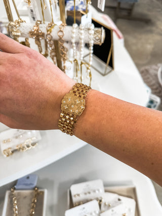 Thick Gold Watchband with Crystal Starburst Bracelet - Everyday EDEN Boutique & Gifts