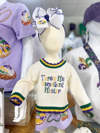 Throw Me Something Mister Mardi Gras Layered Trim Sweater - Everyday EDEN Boutique & Gifts