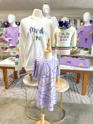 Throw Me Something Mister Mardi Gras Layered Trim Sweater - Everyday EDEN Boutique & Gifts