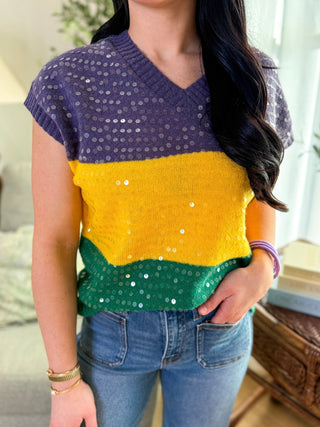 Throw Me Something Sparkly Sequin Short Sleeve Sweater - Everyday EDEN Boutique & Gifts
