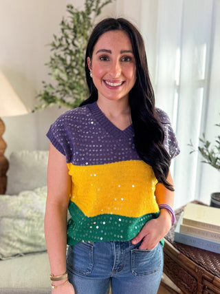 Throw Me Something Sparkly Sequin Short Sleeve Sweater - Everyday EDEN Boutique & Gifts